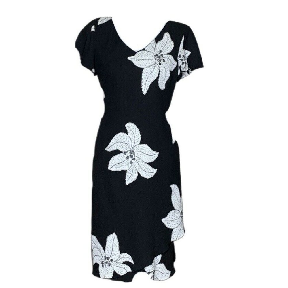 Dressbarn Tropical Hibiscus Solid Black Floral